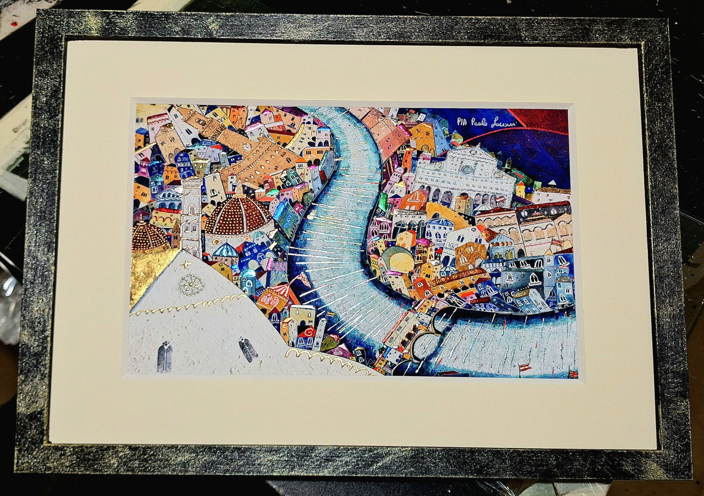 Hand Embellished Print, Florence, Night Landscape , Paolo Lazzerini, Arteviae