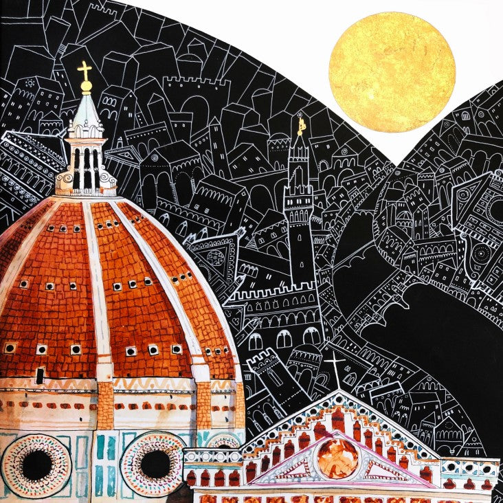 Hand Embellished Print, Florence, Brunelleschi Dome, Paolo Lazzerini, Arteviae