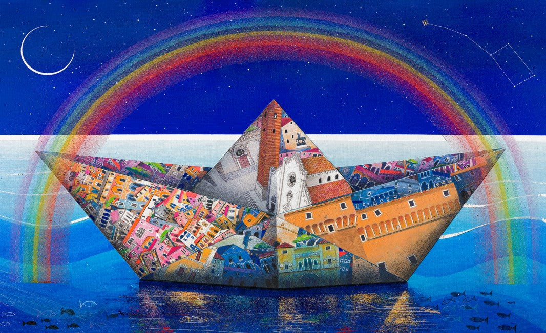 Fine Art Print, Paper Boat, Rainbow, Paolo Lazzerini, Arteviae