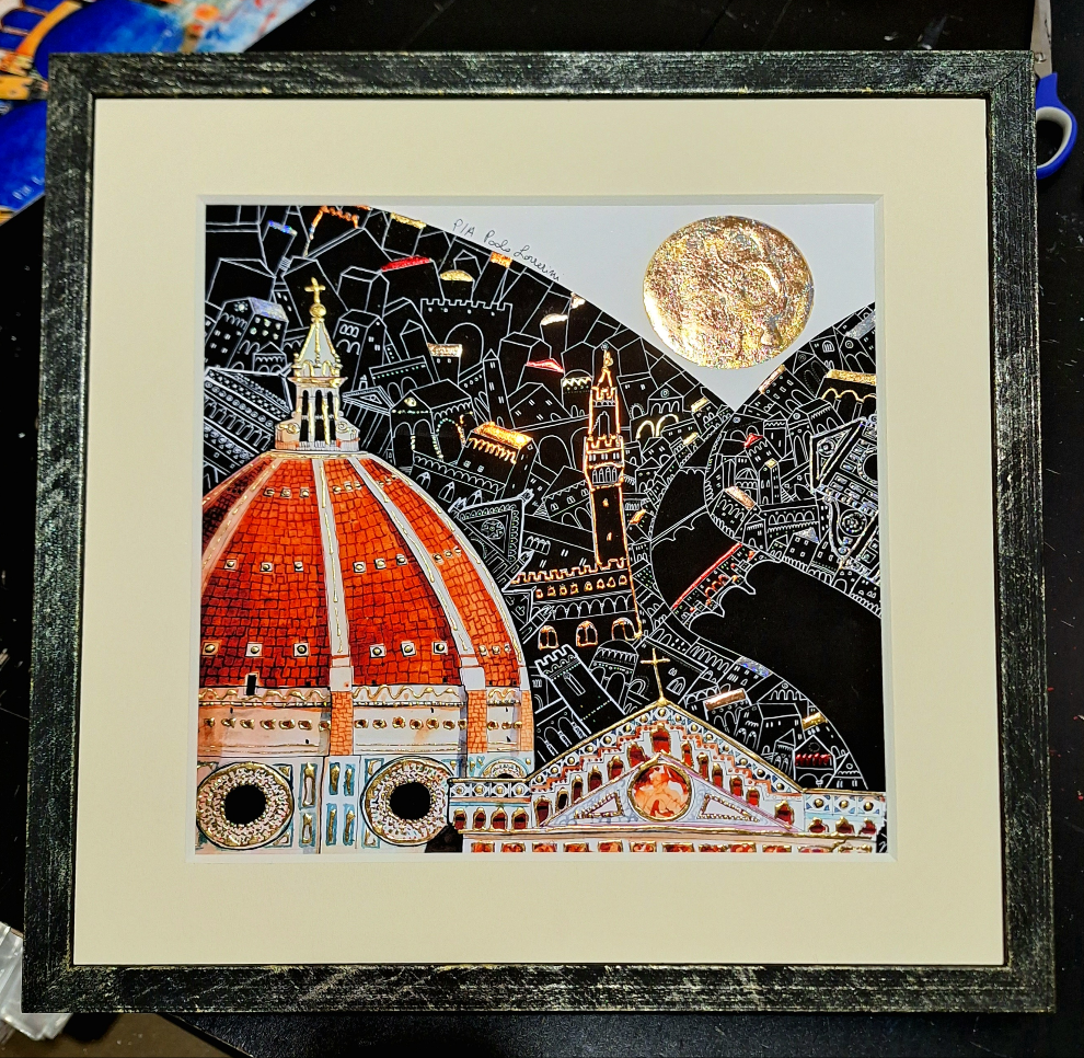 Hand Embellished Print, Florence, Brunelleschi Dome, Paolo Lazzerini, Arteviae